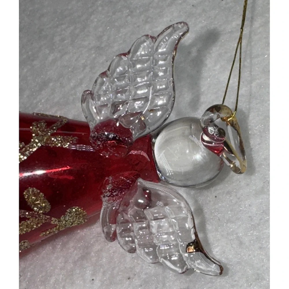 Blown Glass Ornament Christmas Angel Hand‎ Crafted Red And Clear Glass